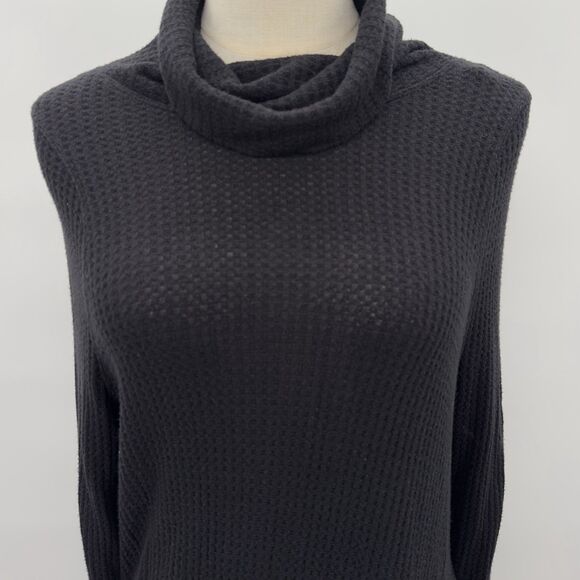 We The Free People Thermal Tunic Small Drippy Kristina Cowl Neck Black High Low - Picture 10 of 12